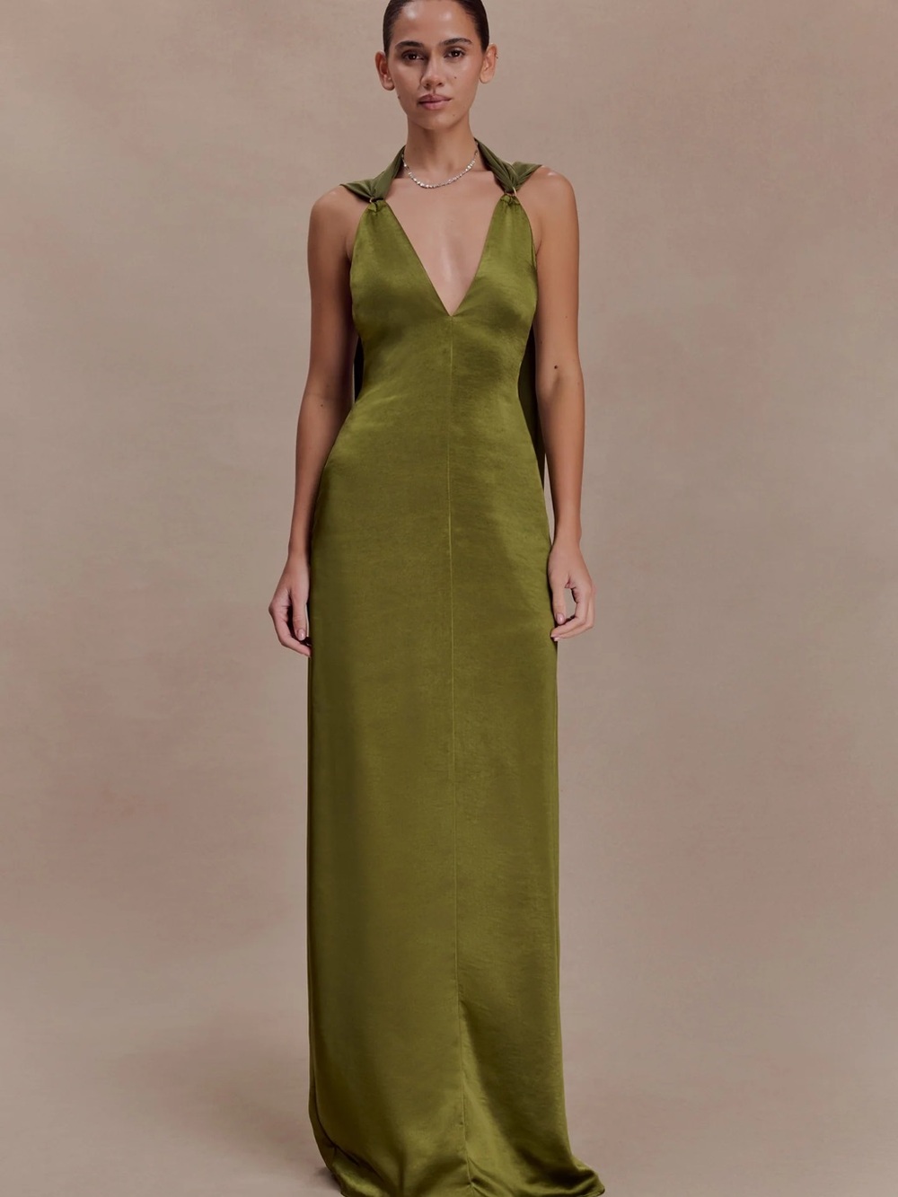 Meshki Myla Draped Shoulders Satin Maxi Dress